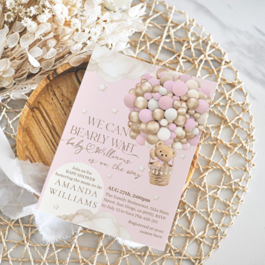 クマさんたちとっても待てないよ 女の子のベイビーシャワー 招待状