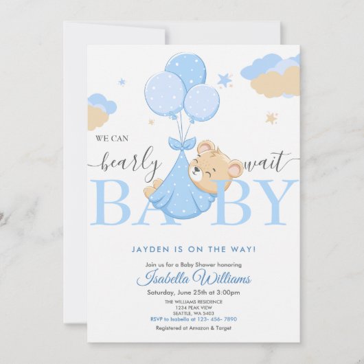 クマさんと一緒にお待ちかねブルー 招待状 (正面)