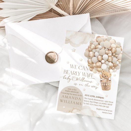 クマさんと一緒にお待ちかね！ ジェンダーニュートラルベイビーシャワー 招待状