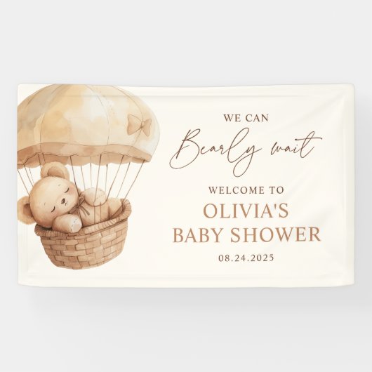 クマさんと一緒にお待ちかね！ テディベア ベイビーシャワー ウェルカム 横断幕 (横)