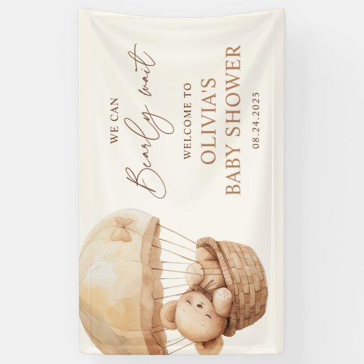 クマさんと一緒にお待ちかね! テディベア ベイビーシャワー ウェルカム 横断幕 (縦)