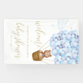 クマさんと一緒にお待ちかね！ブルーボーイ ベイビーシャワー ウェルカム 横断幕 (横)