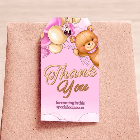 クマさんと一緒にお待ちかね - 女の子のベイビーシャワー ギフトタグ