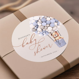 クマさんと一緒にお待ちしております！ベビーシャワーのクラシックな丸型ステッカー ラウンドシール