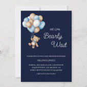 クマさんと一緒にお待ちしてます - 青茶色のクマのぬいぐるみ 招待状 (正面)