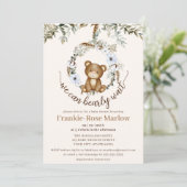 クマさんと一緒にお待ちしてるよ!かわいいベビーシャワー招待状 招待状 (スタンド正面)