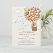 クマさんと一緒にお待ち遠しいよ！ベイビーシャワー 招待状 (スタンド正面)