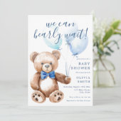 クマさんと一緒にお待ち遠しいよ 男の子 テディベア ベビーシャワー 招待状 (スタンド正面)
