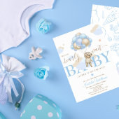 クマさんと一緒にお待ち遠しいブルーベイビーシャワー 招待状