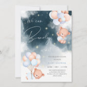 クマさんと一緒にお待ち遠しい！クマさんの風船 男の子 ベビーシャワー 招待状 (正面)