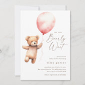 クマさんと一緒にお待ち遠しい テディベア ガールズ ベイビーシャワー 招待状 (正面)