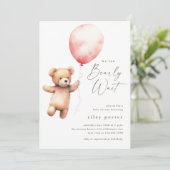クマさんと一緒にお待ち遠しい テディベア ガールズ ベイビーシャワー 招待状 (スタンド正面)