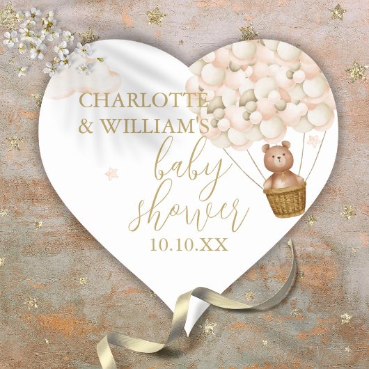 クマさんと一緒にお待ち遠しい テディベア ベイビーシャワー ハート型 ハートシール