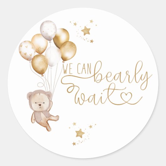 クマさんと一緒にお待ち遠しい ベイビーシャワーのお土産飾り ラウンドシール (正面)