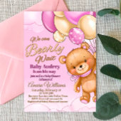 クマさんと一緒にお待ち遠しい - 女の子のベイビーシャワー招待状 招待状