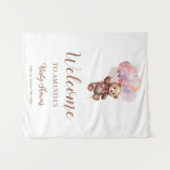 クマさんと一緒にお待ち遠しくて仕方ない風船のテディベアベビーシャワー タペストリー (正面(横))