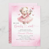 クマさんと一緒にお待ち遠しくて仕方ない テディベアガール ベビーシャワー 招待状 (正面/裏面)