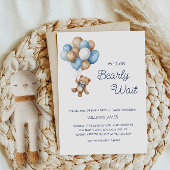 クマさんと一緒にお待ち遠しくて仕方ない - 青茶色のテディベア 招待状