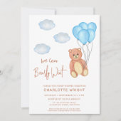 クマさんと一緒にお待ち遠し!男の子のベビーシャワー 招待状 (正面)