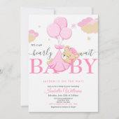 クマさんと一緒にお待ち遠にしていてね ピンク 招待状 (正面)