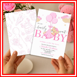 クマさんと一緒にお待ち遠にしていてね ピンク 招待状