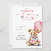 クマさんと一緒にお待ち遠方おめでとう クマ風船ガール ベビーシャワー 招待状 (正面)