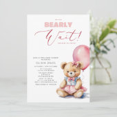 クマさんと一緒にお待ち遠方おめでとう クマ風船ガール ベビーシャワー 招待状 (スタンド正面)