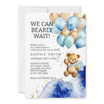 クマさんと一緒にお待ち遠方！ロイヤルブルーとゴールドのベイビーシャワー