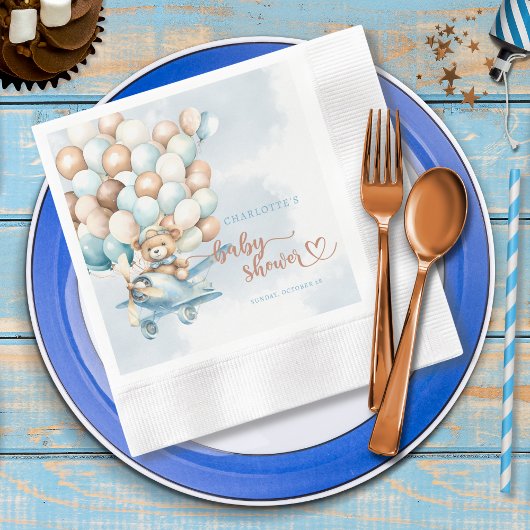 クマさんと一緒にワクワク待ってる テディベアベビーシャワー 縁ありカクテルナプキン