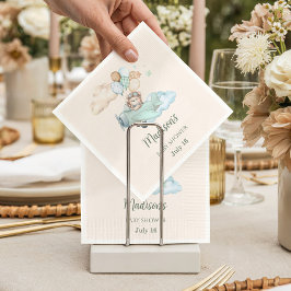 クマさんと一緒に待ち遠しい飛行機の赤ちゃん歓迎会 スタンダードカクテルナプキン