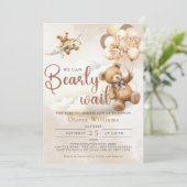 クマさんと一緒に待ち遠しい！ベイビーシャワーのご案内 招待状 (スタンド正面)