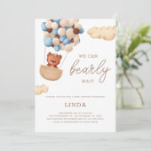 クマさんと一緒に誕生を待とう 青い風船のベビーシャワー 招待状 (スタンド正面)