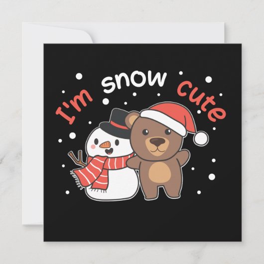 クマさんも雪 キュートな雪だるま 雪パンの誘い 招待状 (正面)