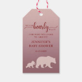 クマさん待ちきれない ベビーシャワータグ 女の子 ピンク ウッドランド ギフトタグ (正面)