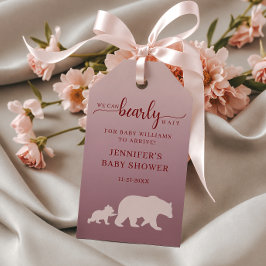 クマさん待ちきれない ベビーシャワータグ 女の子 ピンク ウッドランド ギフトタグ