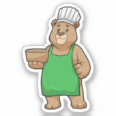 クマとして調理師と料理エプロン&ボウル シール (正面)