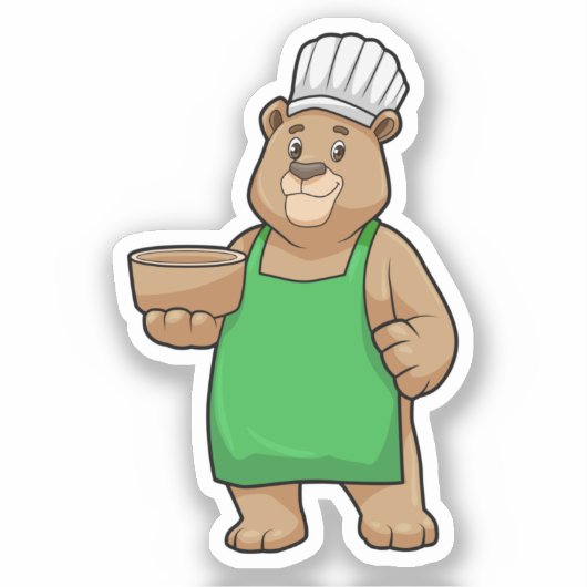 クマとして調理師と料理エプロン&ボウル シール (正面)