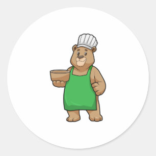 クマとして調理師と料理エプロン&ボウル ラウンドシール