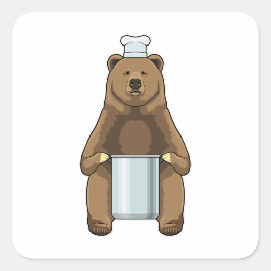 クマとして調理師と料理ポット スクエアシール (正面)