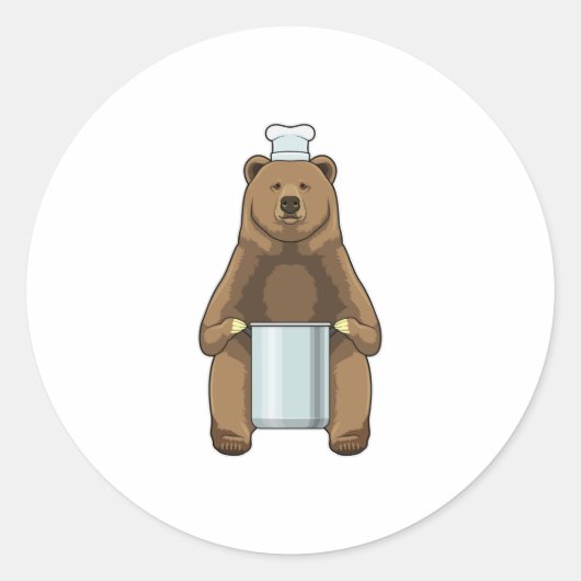 クマとして調理師と料理ポット ラウンドシール (正面)
