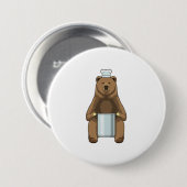 クマとして調理師と料理ポット 缶バッジ (正面&裏面)