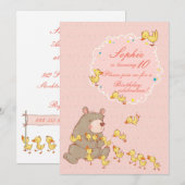 クマとアヒルの子ども誕生日 招待状 (正面/裏面)