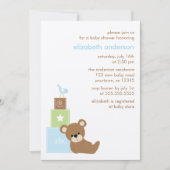 クマとアルファベットのおもちゃブロック赤ちゃんシャワー{blue} 招待状 (正面)