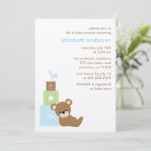 クマとアルファベットのおもちゃブロック赤ちゃんシャワー{blue} 招待状 (スタンド正面)