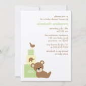 クマとアルファベットのおもちゃブロック赤ちゃんシャワー{green} 招待状 (正面)