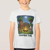 クマとウサギのキャンプファイアー冒険 トライブレンドTシャツ (正面)