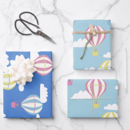 クマとウサギの熱気球の日帰り ラッピングペーパーシート