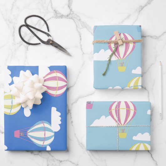 クマとウサギの熱気球の日帰り ラッピングペーパーシート (正面)