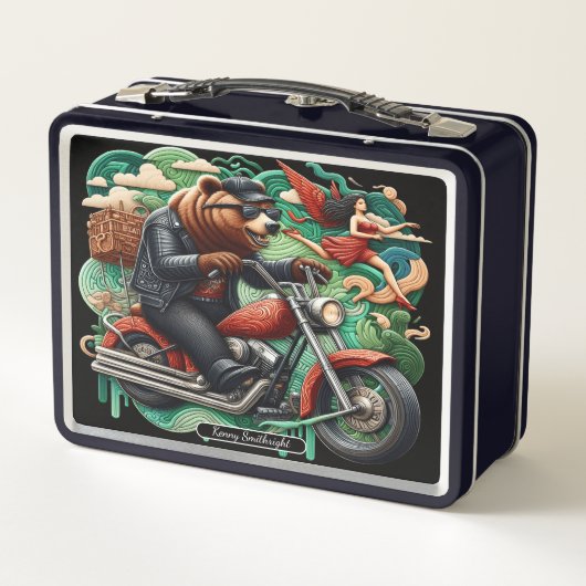クマとオートバイのアドベスタイリッシュント メタルランチボックス (裏面)