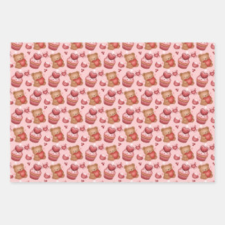 クマとカップケーキのバレンタインラッピングペーパー ラッピングペーパーシート